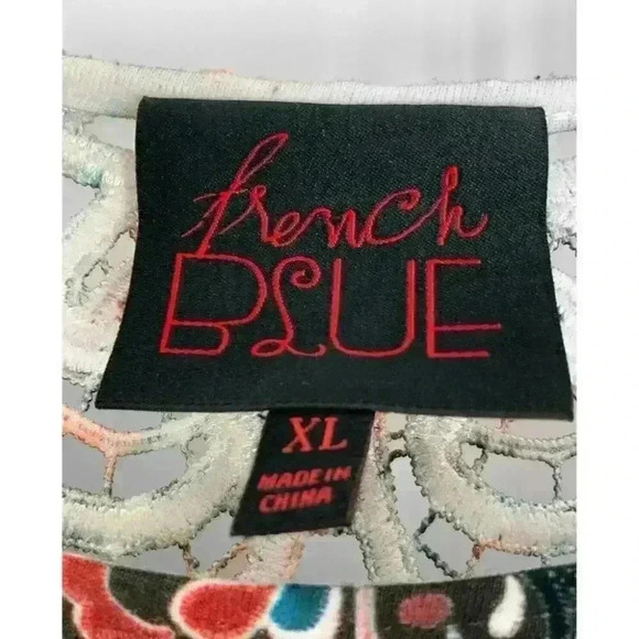 French Blue Women's Multicolor Paisley Shirt Back Embroidered 3/4 Sleeves Top XL - Picture 5 of 6